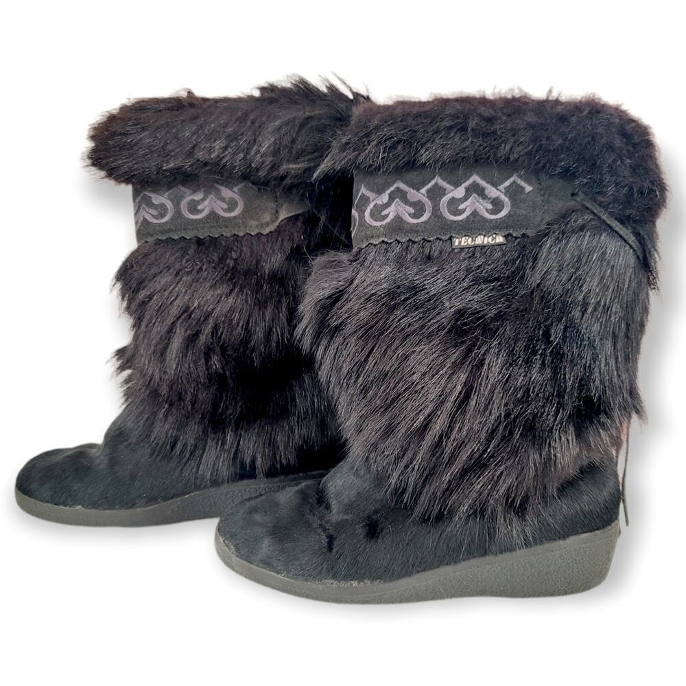 Vintage Tecnica Apres Italian Black Fur Mid-Calf Ski Boots Size 6.5 US (37 EU)
